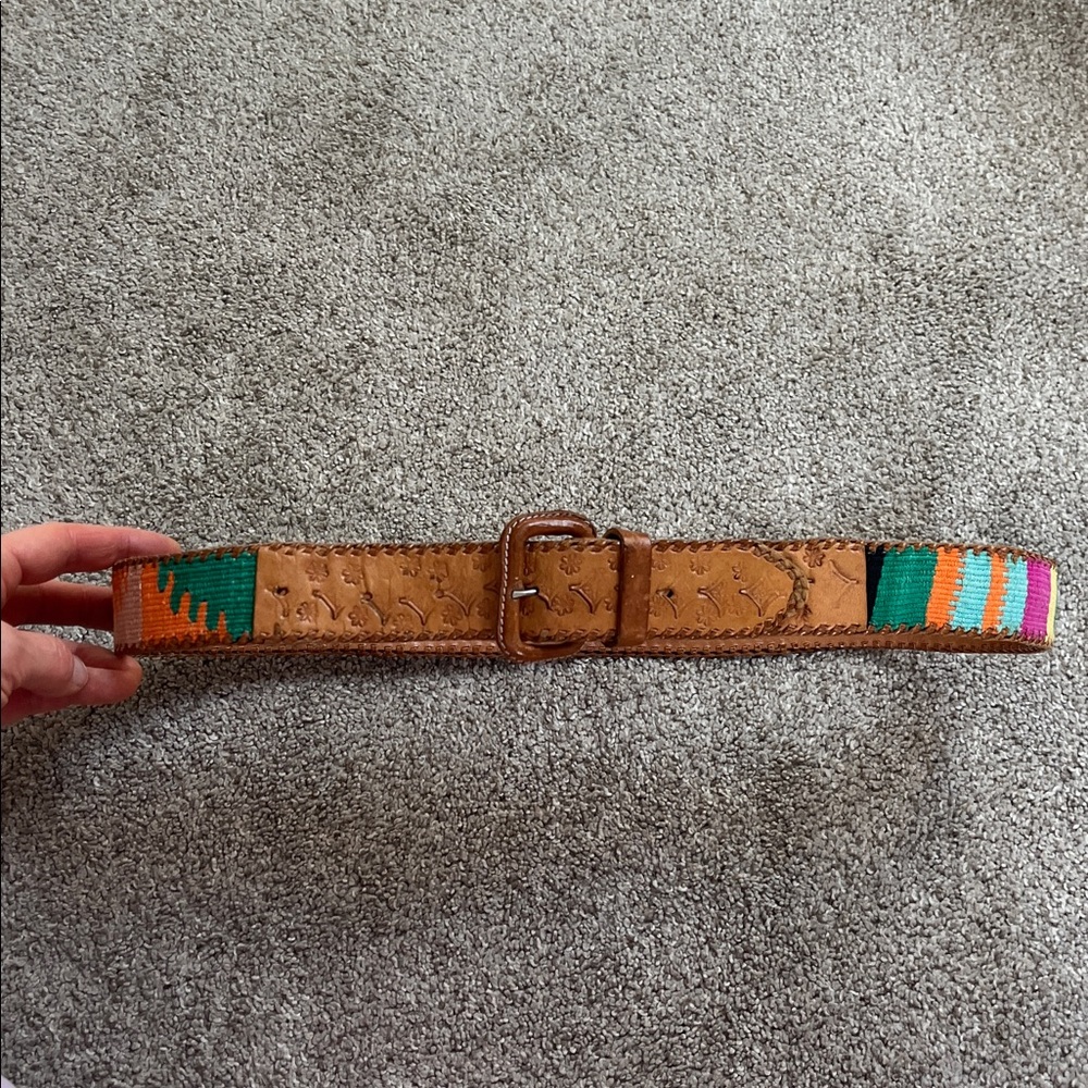 Vintage Made in Guatemala Colorful Fabric Embossed and Braided Leather 31-37 “ - Picture 1 of 16